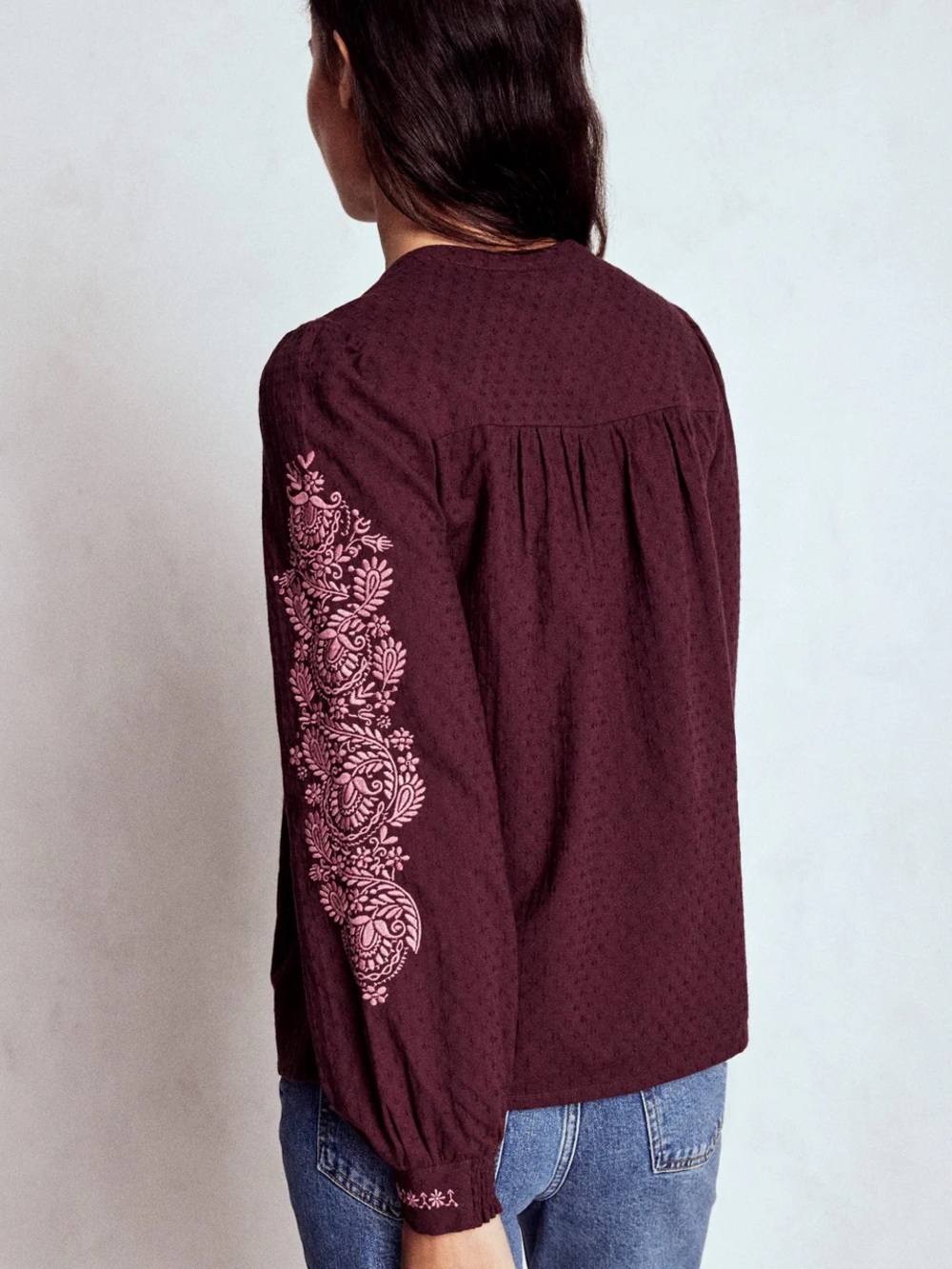 Boden Embroidered Cotton Top- Dark Cherry - Picture 4 of 6